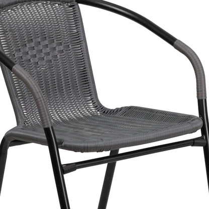 Ensemble de salle à manger de patio 3 pièces en métal et rotin avec table carrée de 28 pouces - 28 L x 28 P x 28 H