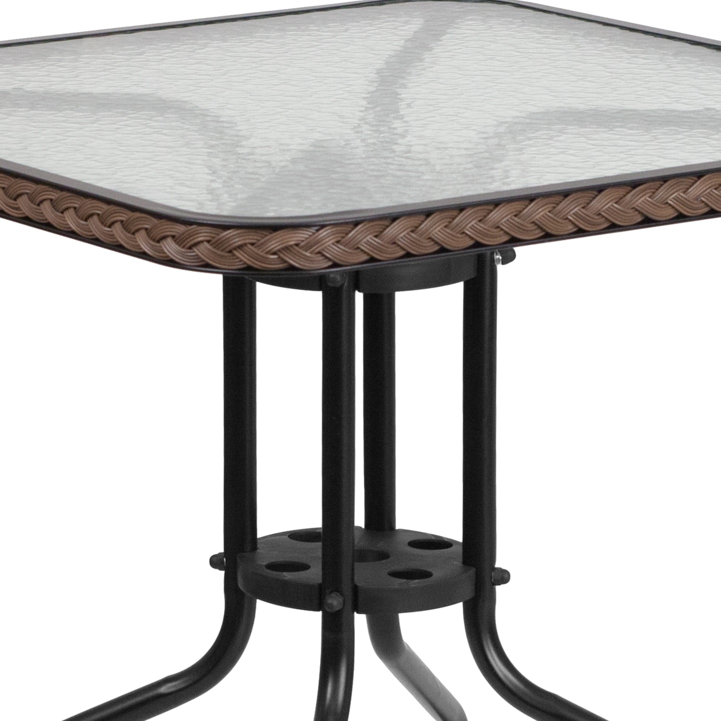 Ensemble de salle à manger de patio 3 pièces en métal et rotin avec table carrée de 28 pouces - 28 L x 28 P x 28 H