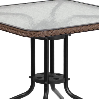Ensemble de salle à manger de patio 3 pièces en métal et rotin avec table carrée de 28 pouces - 28 L x 28 P x 28 H