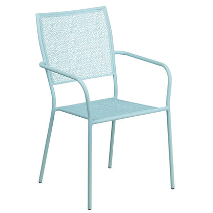 Ensemble de table de patio carrée en acier de 28 po pour intérieur et extérieur avec 2 chaises à dossier carré
