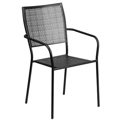 Ensemble de table de patio carrée en acier de 28 po pour intérieur et extérieur avec 2 chaises à dossier carré