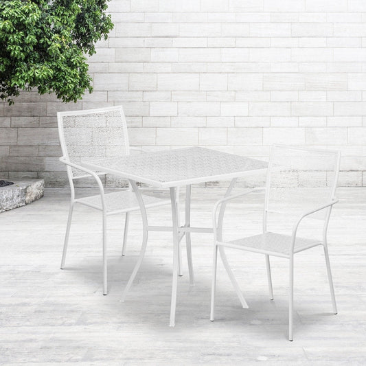 Ensemble de table de patio carrée en acier de 28 po pour intérieur et extérieur avec 2 chaises à dossier carré