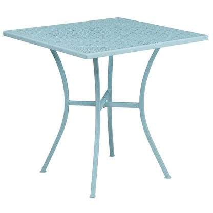 Ensemble de table de patio carrée en acier de 28 po pour intérieur et extérieur avec 2 chaises à dossier carré