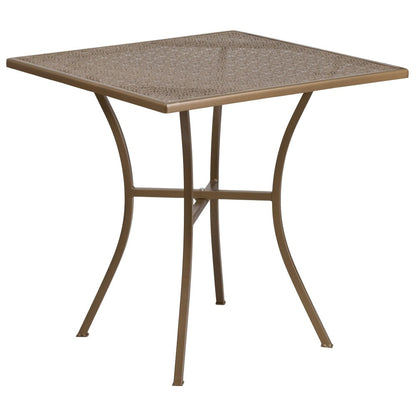 Ensemble de table de patio carrée en acier de 28 po pour intérieur et extérieur avec 2 chaises à dossier carré