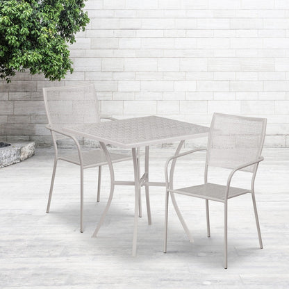 Ensemble de table de patio carrée en acier de 28 po pour intérieur et extérieur avec 2 chaises à dossier carré