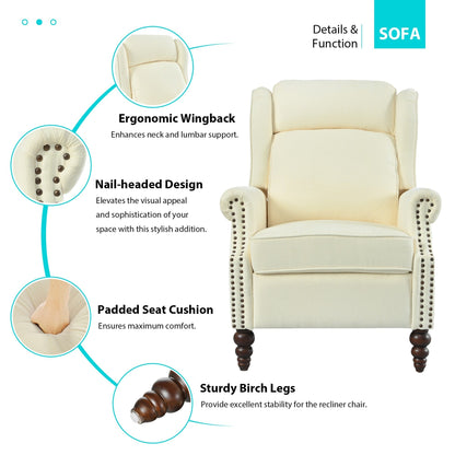 Fauteuil inclinable rembourré avec dossier à oreilles classique et pieds en bois massif en forme de gourde (29,75 $)