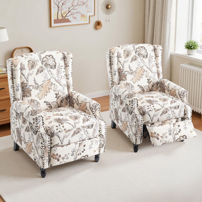 Ensemble de 2 fauteuils inclinables manuels à dossier à motif floral vintage de 29 po de largeur