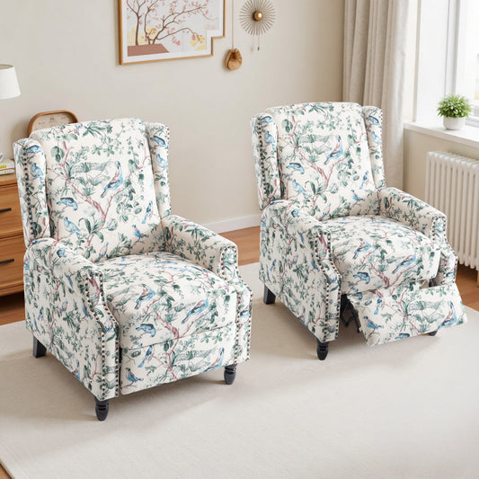 Ensemble de 2 fauteuils inclinables manuels à dossier à motif floral vintage de 29 po de largeur