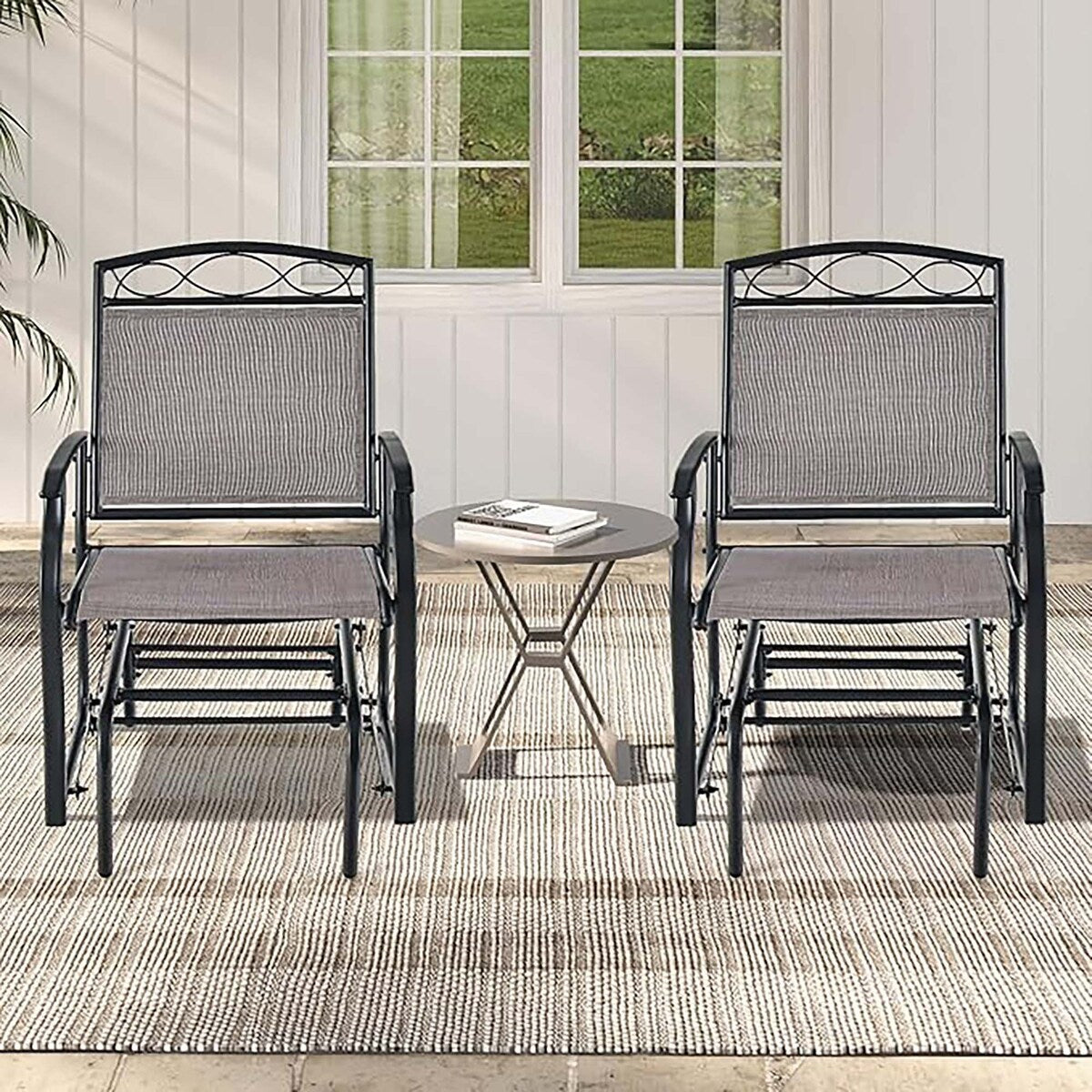 Ensemble de 2 fauteuils de patio à bascule simple avec cadre en métal robuste