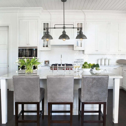 Suspension en forme de dôme de style industriel à 3 lumières, style ferme, en métal, linéaire, pour îlot de cuisine, finition bronze huilé