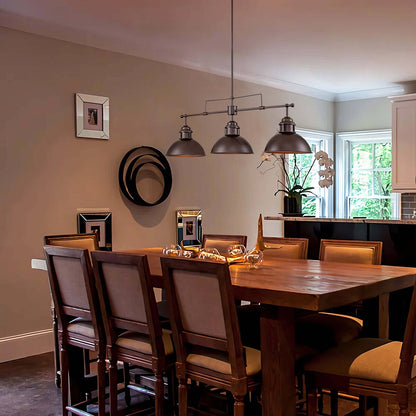 Suspension en forme de dôme de style industriel à 3 lumières, style ferme, en métal, linéaire, pour îlot de cuisine, finition bronze huilé