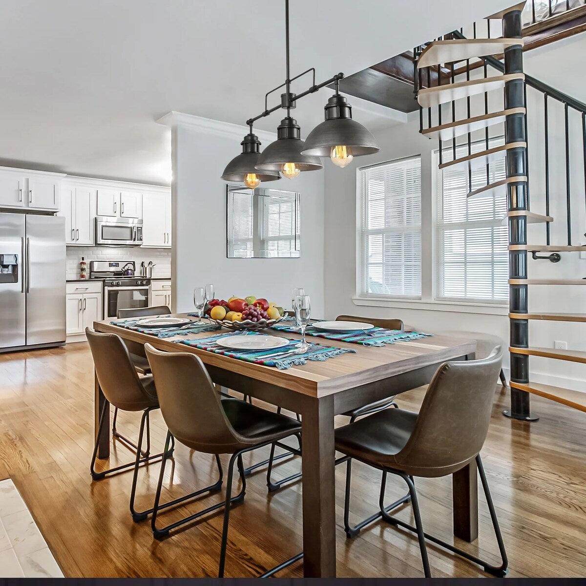 Suspension en forme de dôme de style industriel à 3 lumières, style ferme, en métal, linéaire, pour îlot de cuisine, finition bronze huilé