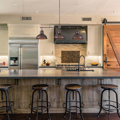 Suspension en forme de dôme de style industriel à 3 lumières, style ferme, en métal, linéaire, pour îlot de cuisine, finition bronze huilé