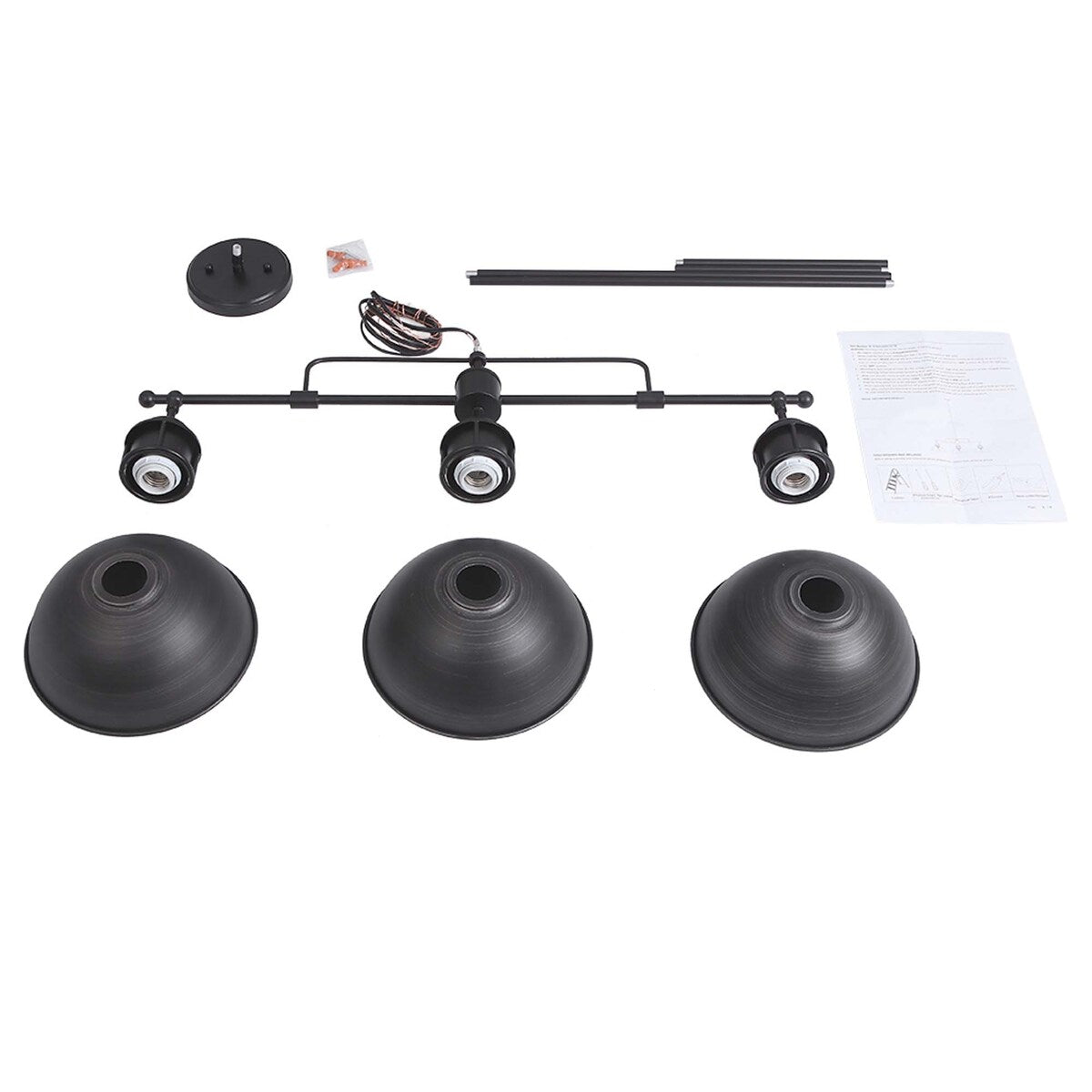 Suspension en forme de dôme de style industriel à 3 lumières, style ferme, en métal, linéaire, pour îlot de cuisine, finition bronze huilé