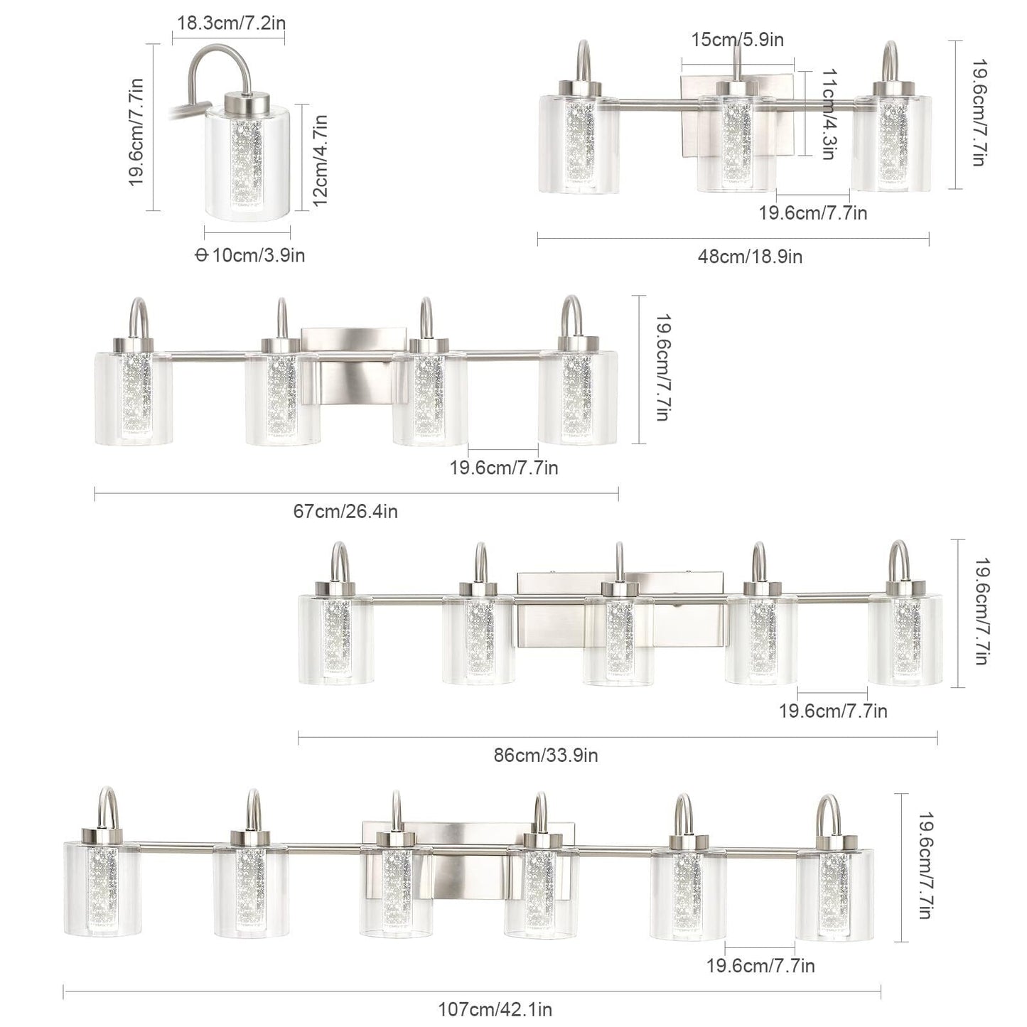 Luminaires de salle de bain 3/4/5/6 lumières en nickel brossé