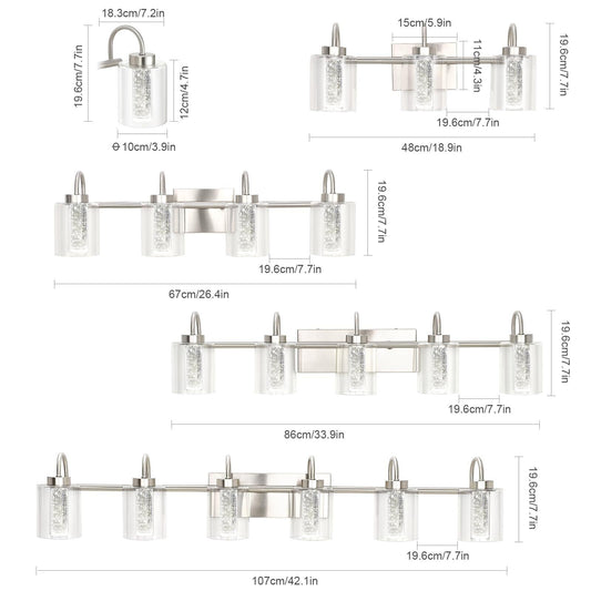 Luminaires de salle de bain 3/4/5/6 lumières en nickel brossé