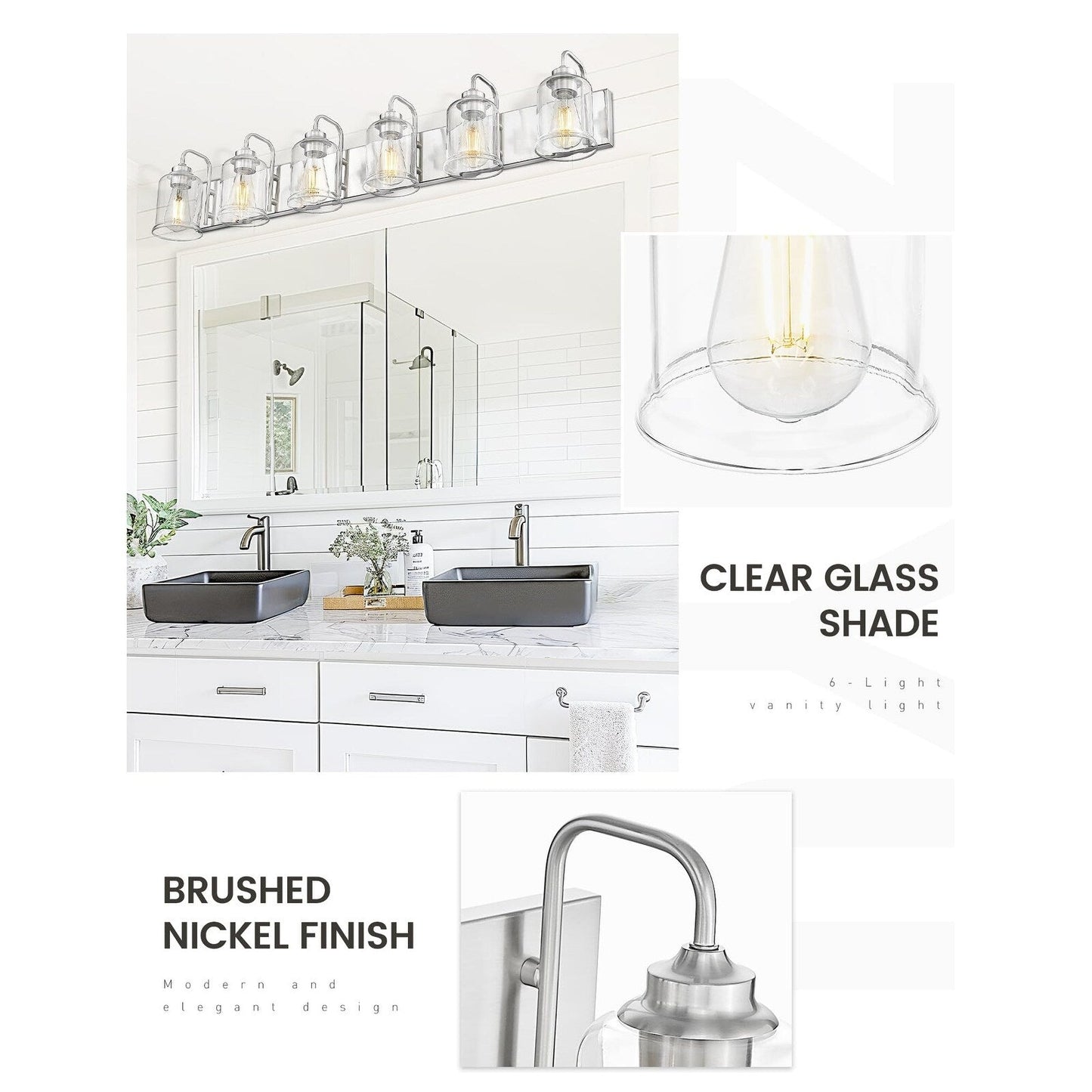 Éclairage de vanité moderne à 3, 4, 5 ou 6 lumières pour miroir de salle de bain