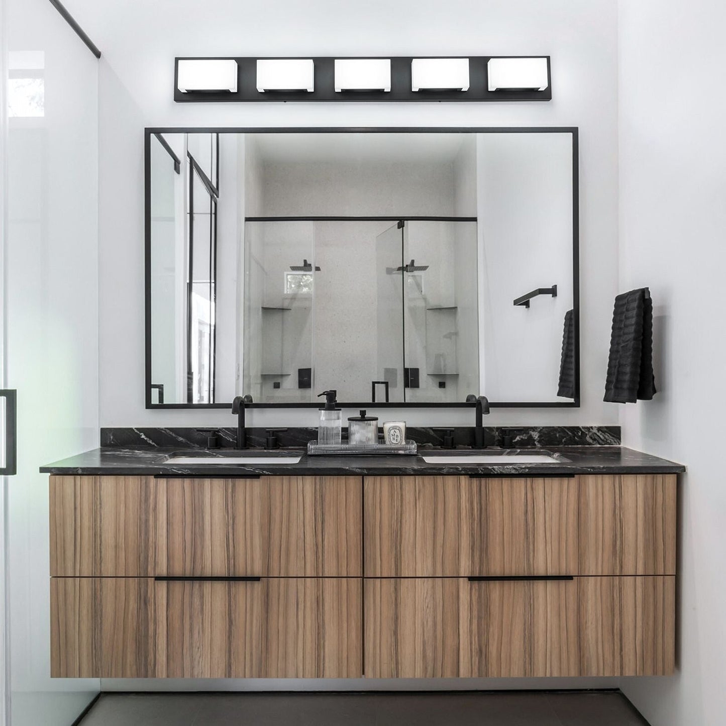 Applique murale LED moderne à intensité variable, 3, 4 ou 5 lampes, noir mat, pour salle de bain