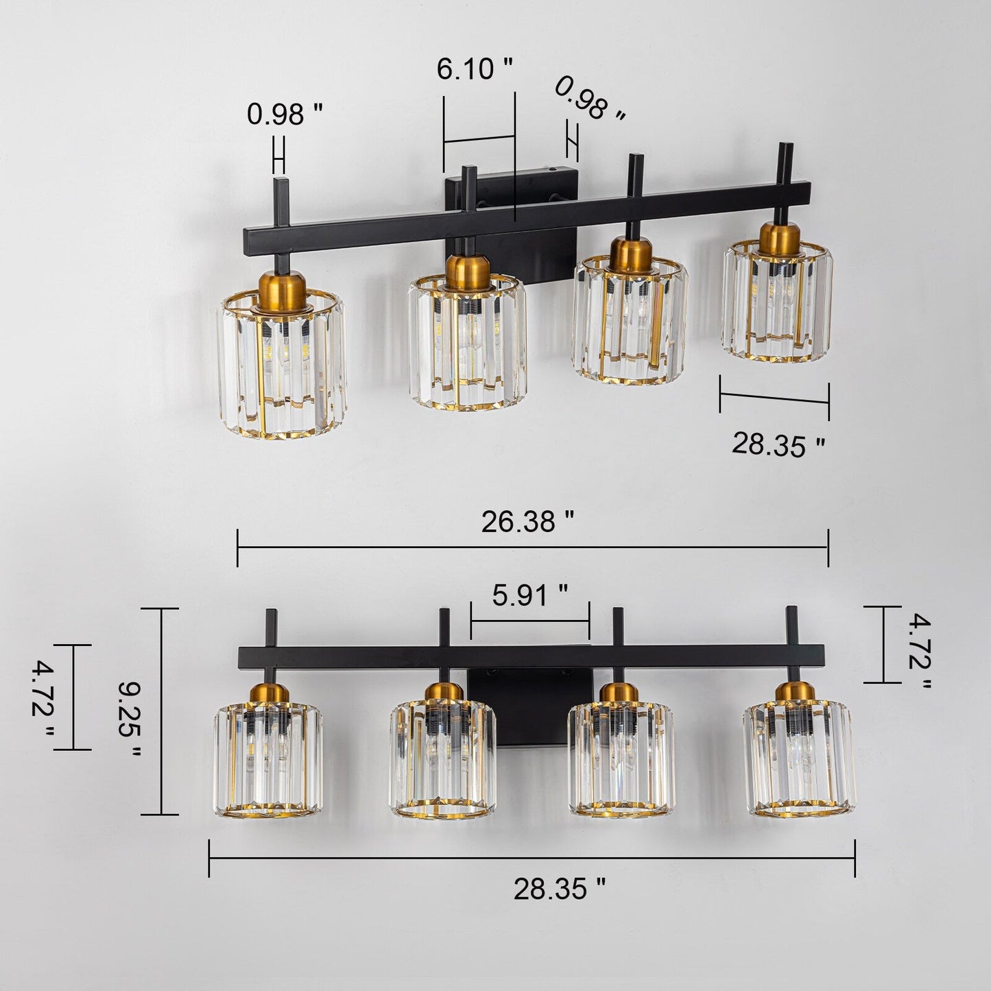 Luminaires de salle de bain modernes à 3, 4 ou 5 lumières en cristal à intensité variable, pour miroir