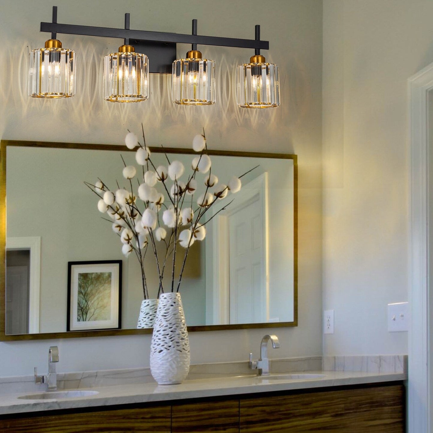 Luminaires de salle de bain modernes à 3, 4 ou 5 lumières en cristal à intensité variable, pour miroir