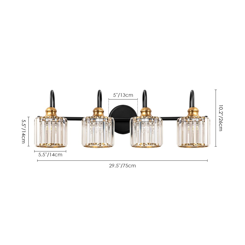 Applique murale de salle de bain moderne et glamour à 3/4 lumières, en cristal, à intensité variable, au-dessus du miroir