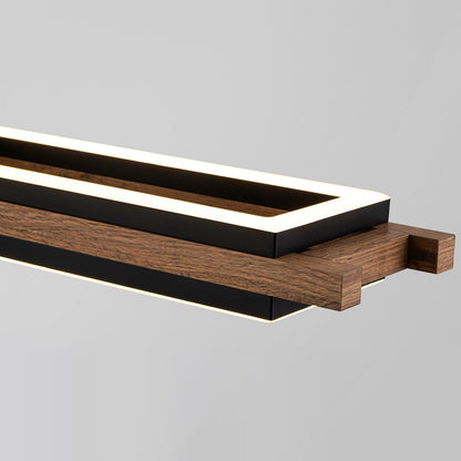 Lustre linéaire en bois à 3 ou 5 lumières LED intégrées pour îlot de cuisine