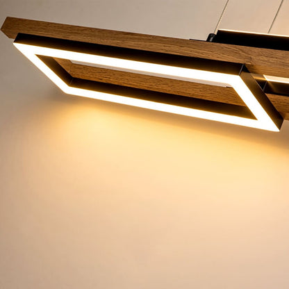 Lustre linéaire en bois à 3 ou 5 lumières LED intégrées pour îlot de cuisine