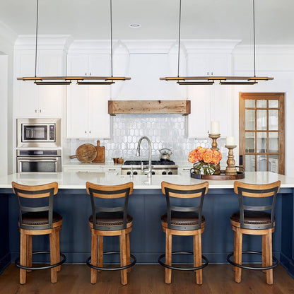 Lustre linéaire en bois à 3 ou 5 lumières LED intégrées pour îlot de cuisine