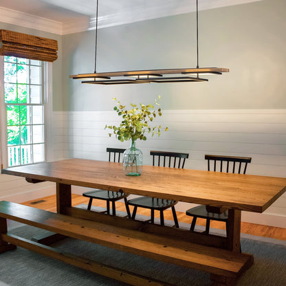 Lustre linéaire en bois à 3 ou 5 lumières LED intégrées pour îlot de cuisine