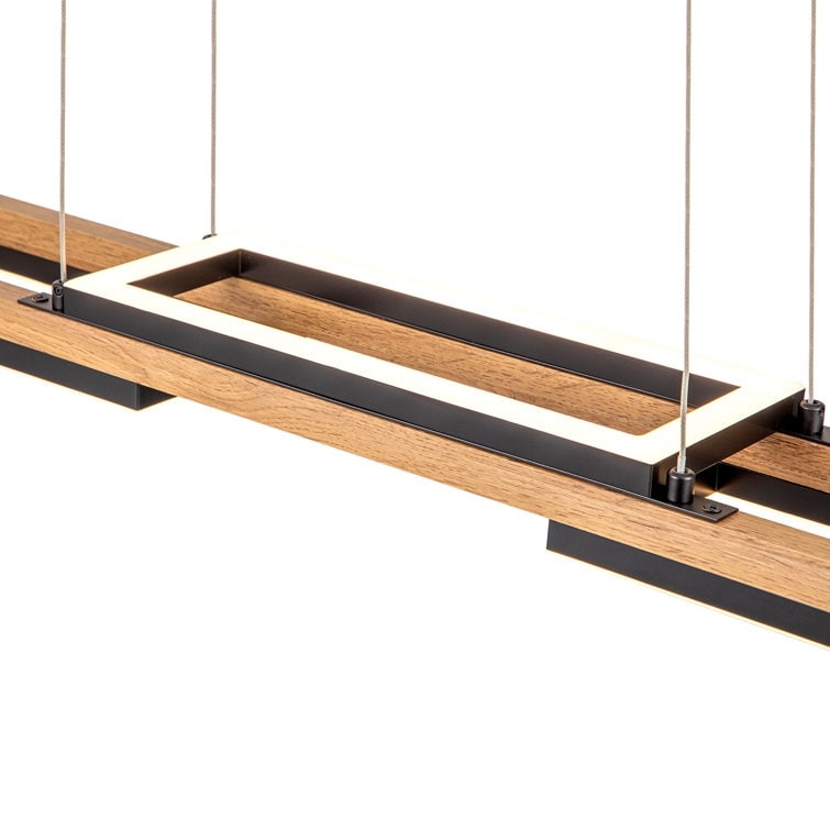Lustre linéaire en bois à 3 ou 5 lumières LED intégrées pour îlot de cuisine