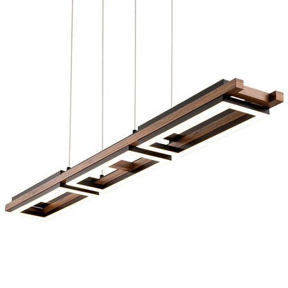 Lustre linéaire en bois à 3 ou 5 lumières LED intégrées pour îlot de cuisine