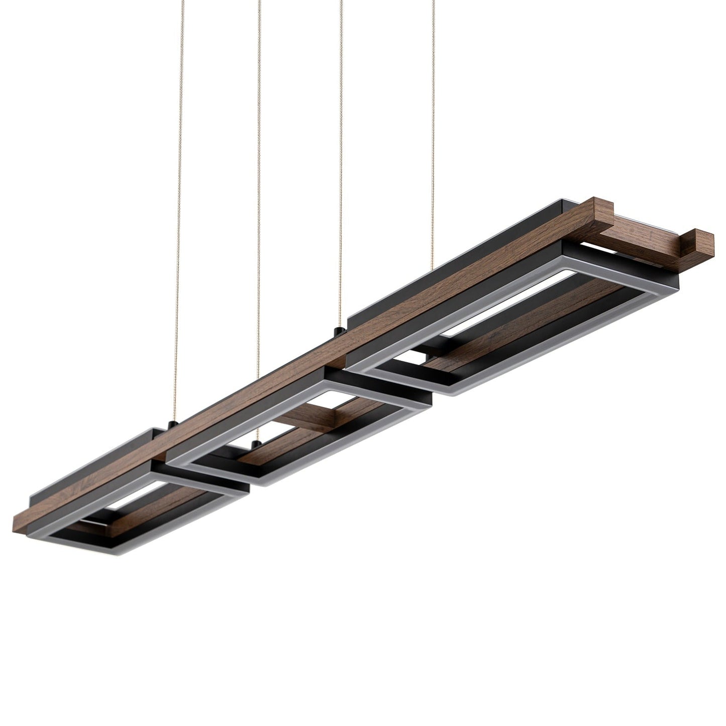 Lustre linéaire en bois à 3 ou 5 lumières LED intégrées pour îlot de cuisine