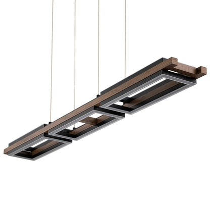 Lustre linéaire en bois à 3 ou 5 lumières LED intégrées pour îlot de cuisine