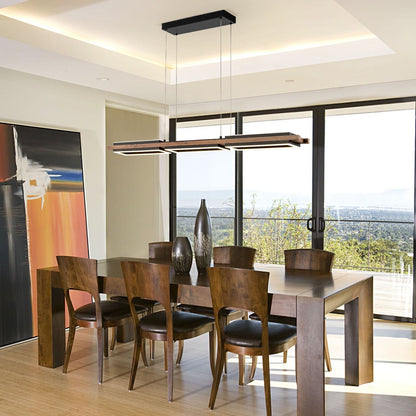 Lustre linéaire en bois à 3 ou 5 lumières LED intégrées pour îlot de cuisine