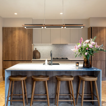 Lustre linéaire en bois à 3 ou 5 lumières LED intégrées pour îlot de cuisine