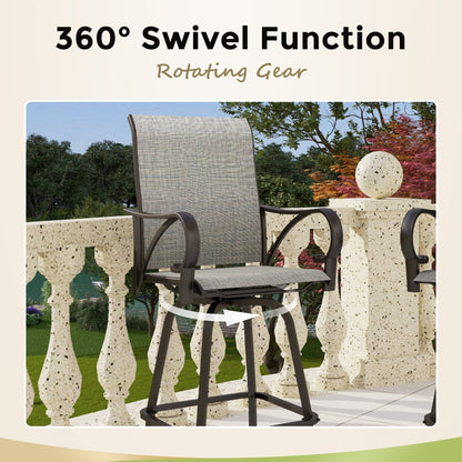 Ensemble de 3/5 tabourets de bar de patio avec table aspect bois et tabourets de bar pivotants en tissu textilène gris