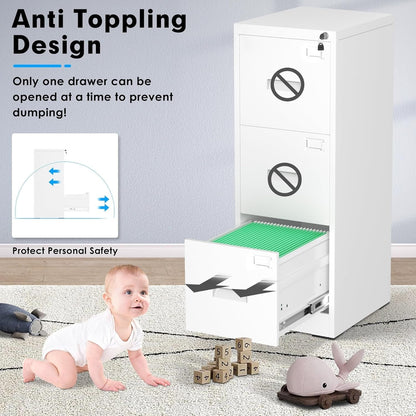 Classeur métallique verrouillable à 3 tiroirs pour bureau à domicile, armoire roulante entièrement assemblée