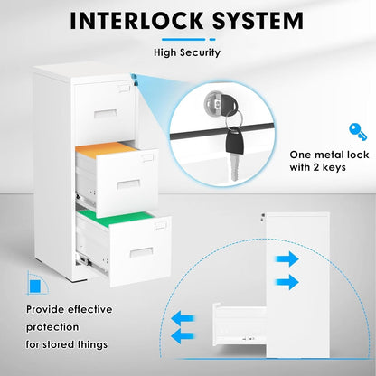Classeur métallique verrouillable à 3 tiroirs pour bureau à domicile, armoire roulante entièrement assemblée