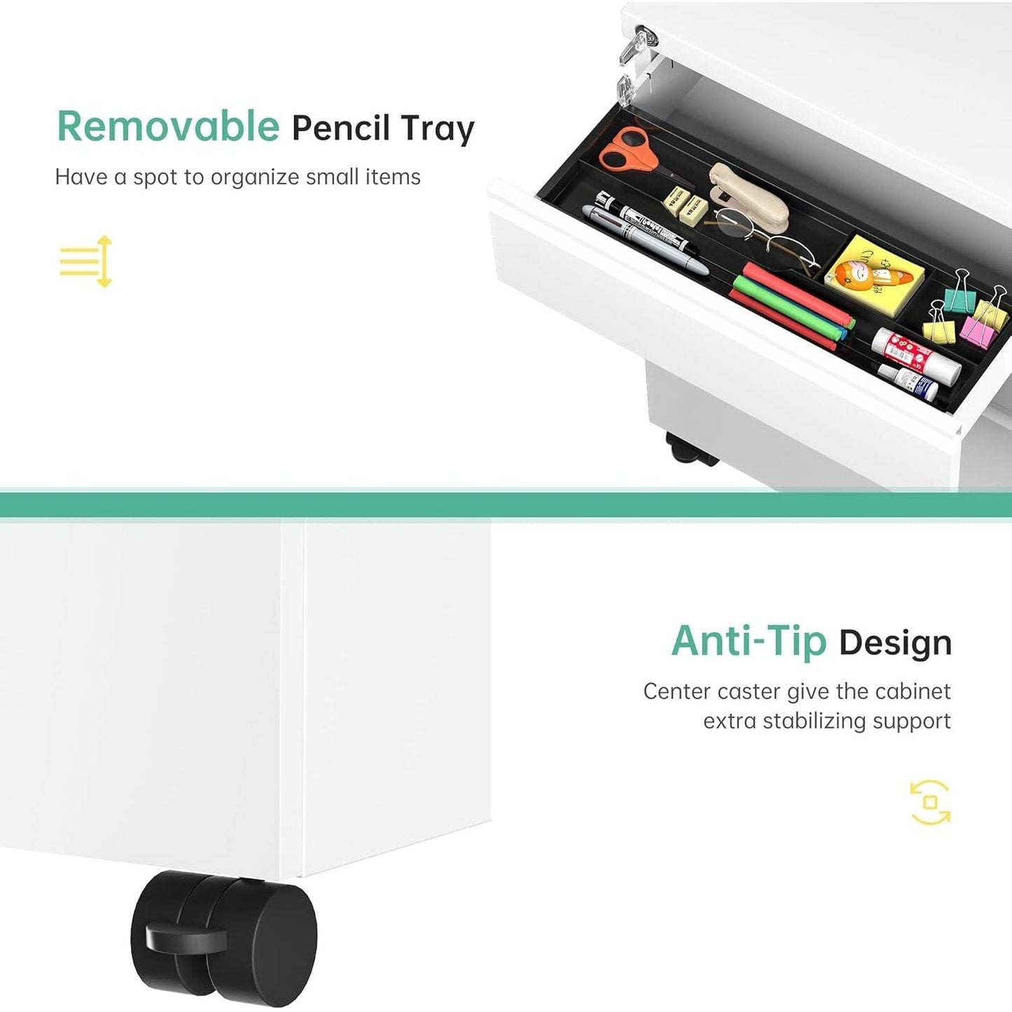 Classeur métallique verrouillable à 3 tiroirs pour bureau à domicile, armoire roulante entièrement assemblée