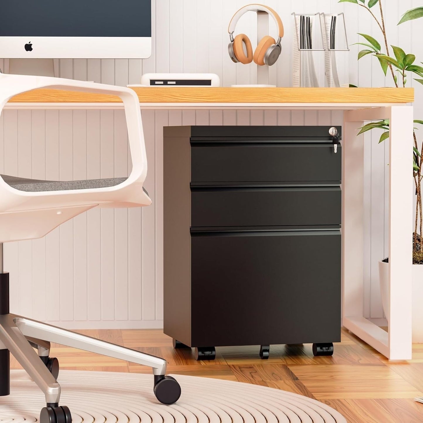 Classeur métallique verrouillable à 3 tiroirs pour bureau à domicile, armoire roulante entièrement assemblée