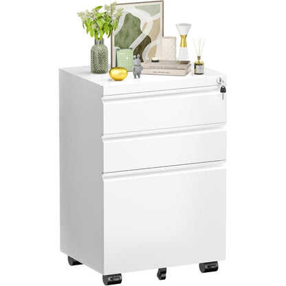 Classeur métallique verrouillable à 3 tiroirs pour bureau à domicile, armoire roulante entièrement assemblée
