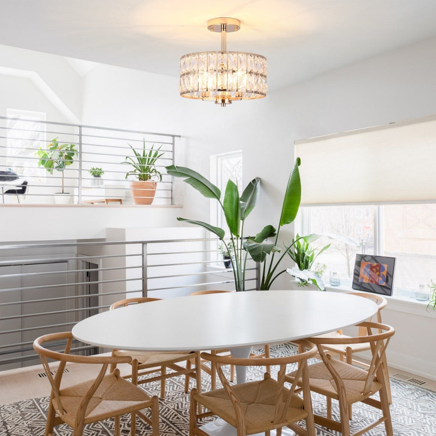 Plafonnier semi-encastré à 3 lumières en cristal pour salon et couloir