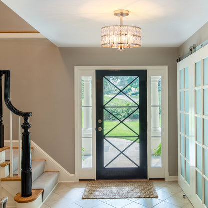 Plafonnier semi-encastré à 3 lumières en cristal pour salon et couloir