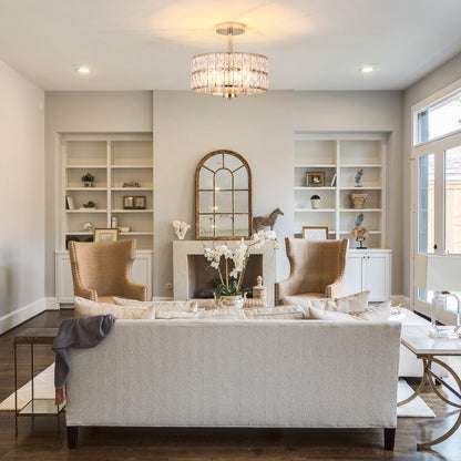 Plafonnier semi-encastré à 3 lumières en cristal pour salon et couloir