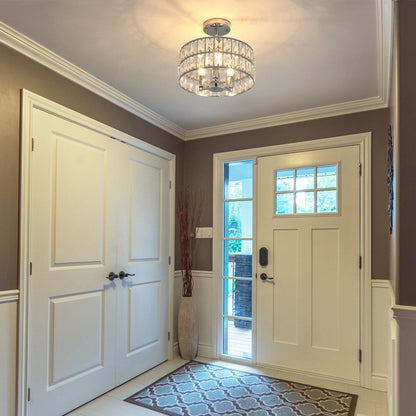 Plafonnier semi-encastré à 3 lumières en cristal pour salon et couloir