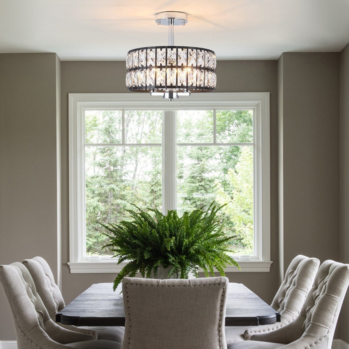 Plafonnier semi-encastré à 3 lumières en cristal pour salon et couloir