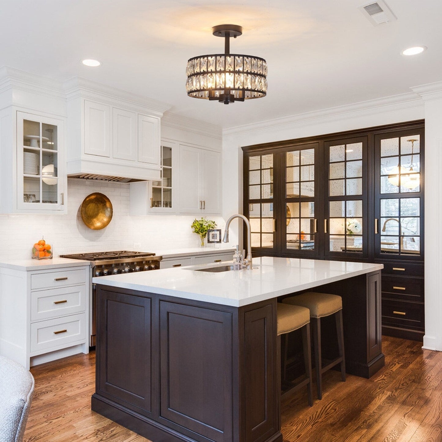 Plafonnier semi-encastré à 3 lumières en cristal pour salon et couloir