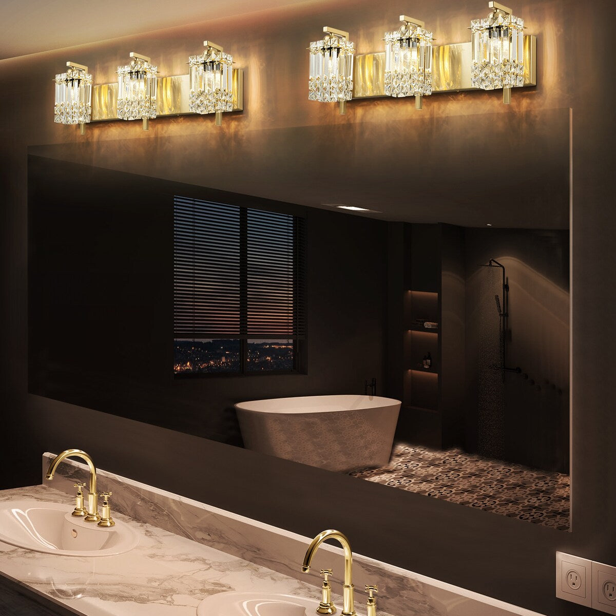 Applique murale en cristal à 3 lumières pour salle de bain, style glamour et moderne, pour miroir
