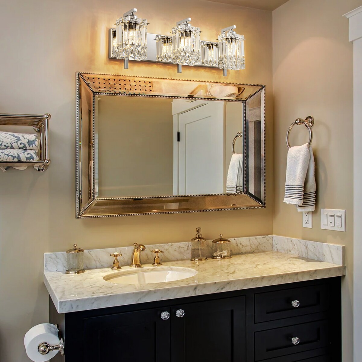 Applique murale en cristal à 3 lumières pour salle de bain, style glamour et moderne, pour miroir