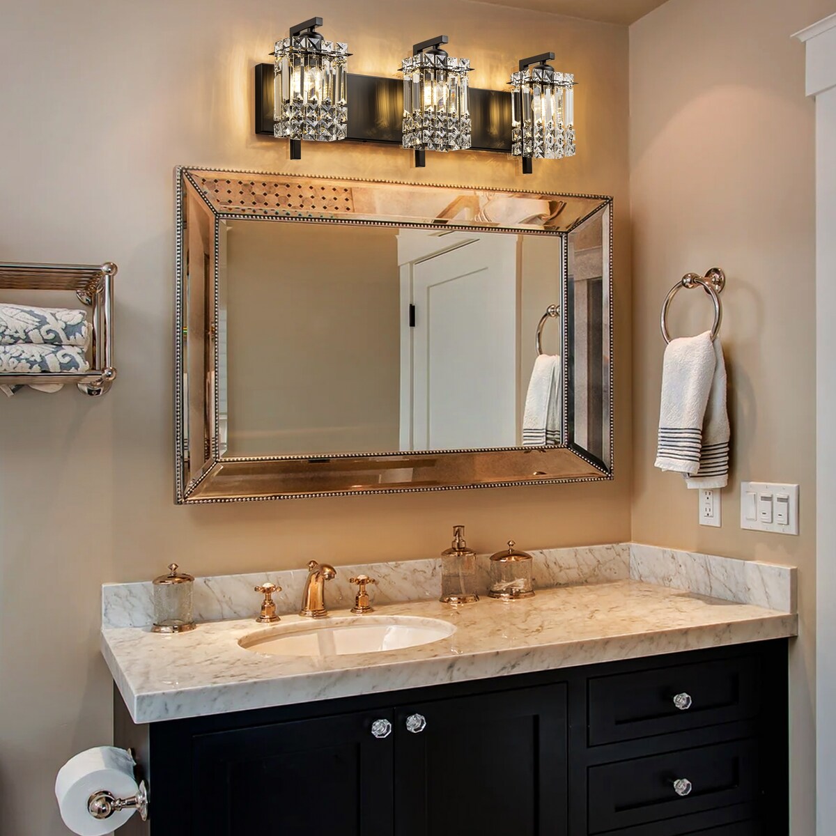 Applique murale en cristal à 3 lumières pour salle de bain, style glamour et moderne, pour miroir